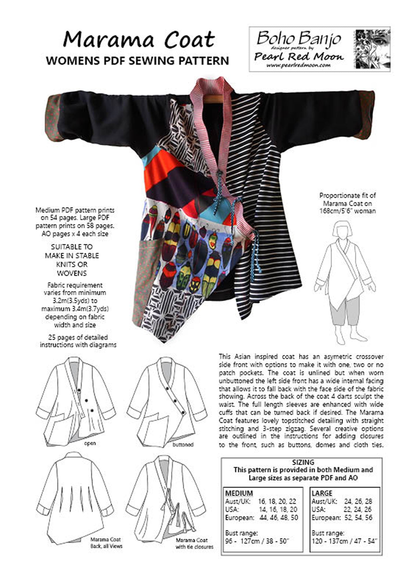 Marama Coat, womens PDF sewing pattern