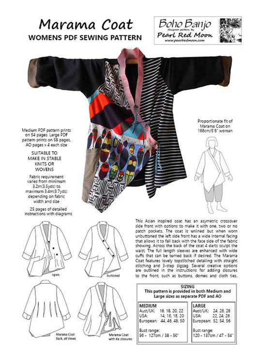 Marama Coat, womens PDF sewing pattern