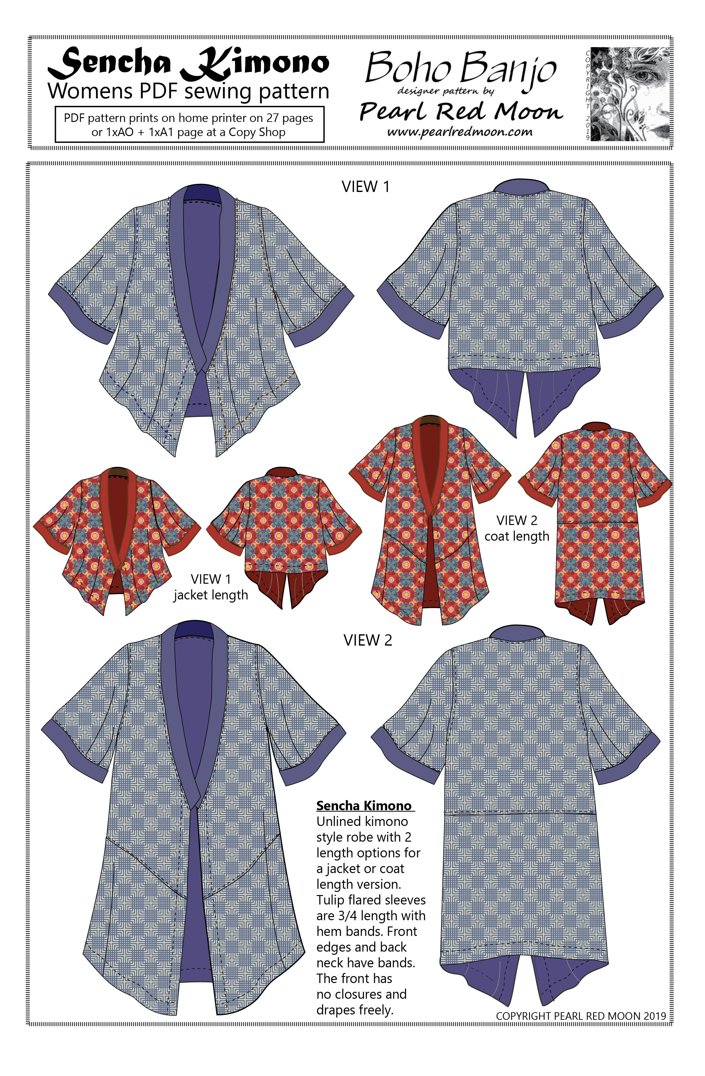 Sencha Kimono, PDF sewing pattern – Boho Banjo art to wear