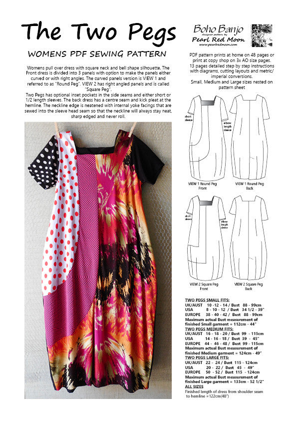 The Two Pegs, womens PDF sewing pattern – Boho Banjo art to wear