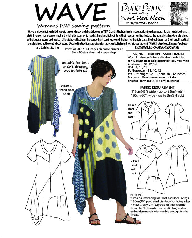 WAVE DRESS, Small size range, womens PDF sewing pattern