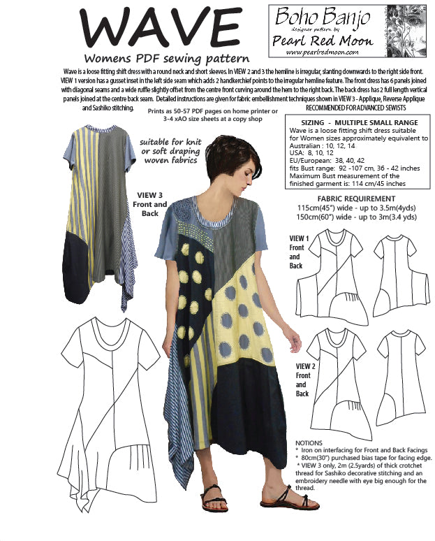 WAVE DRESS, Small size range, womens PDF sewing pattern