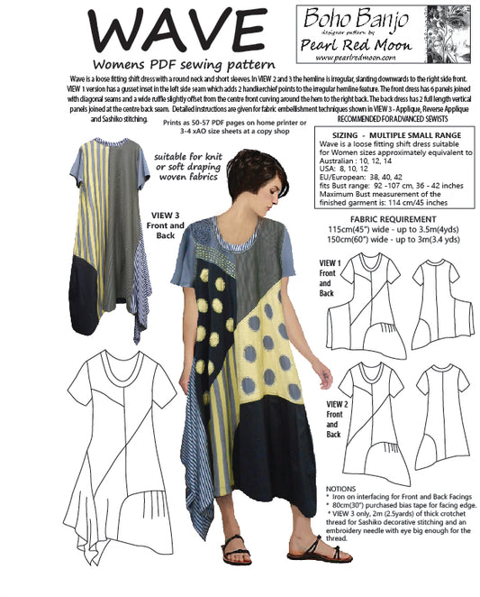 WAVE DRESS, Small size range, womens PDF sewing pattern