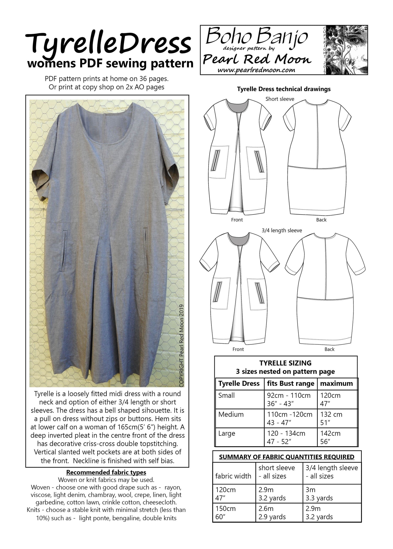 Tyrelle Dress, PDF sewing pattern Boho Banjo art to wear Tyrelle Dress, PDF sewing pattern Boho Banjo art to wear