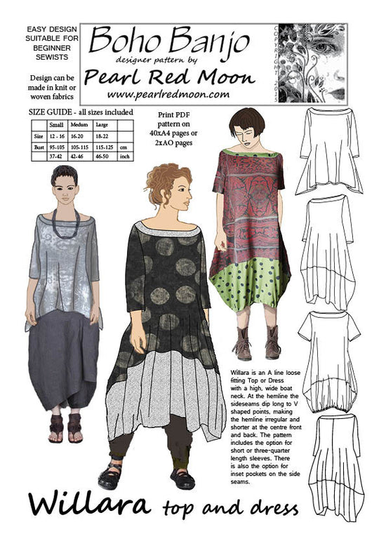 Willara, top and dress. pdf sewing pattern – Boho Banjo art to wear